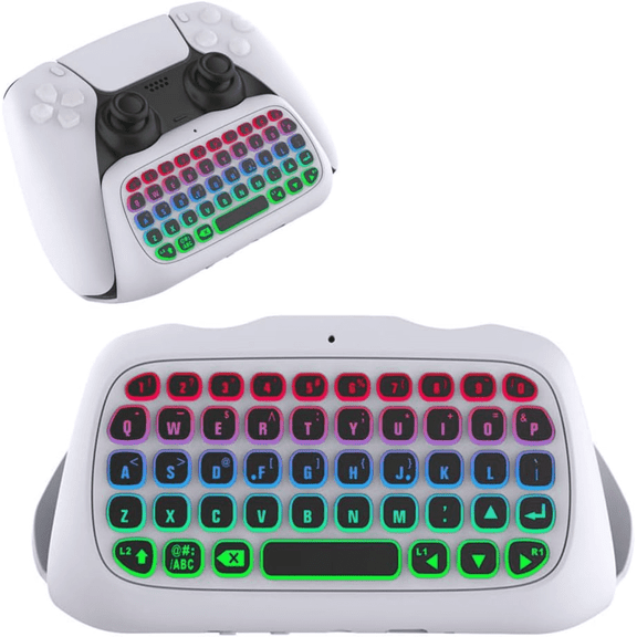 Wireless Keyboard with Backlit Keys for PS5 Controller - Built-in Microphone & Bluetooth Connectivity - Controller-Mounted Gaming Keyboard for Enhanced Chat - Game Controller Keyboard Attachment
