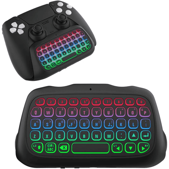 Wireless Keyboard with Backlit Keys for PS5 Controller - Built-in Microphone & Bluetooth Connectivity - Controller-Mounted Gaming Keyboard for Enhanced Chat - Game Controller Keyboard Attachment