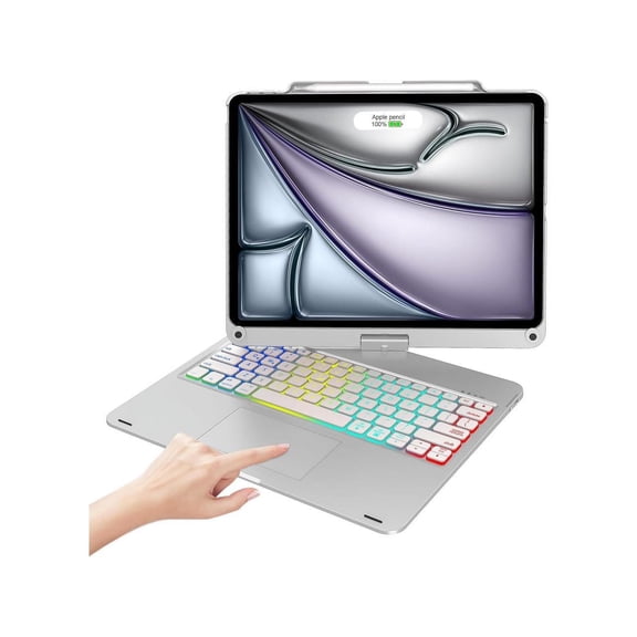Wireless Keyboard Case for iPad Air 13 inch M3 2025 M2 2024, iPad Pro 12.9 6th 5th 4th 3rd Gen 2022 - 2018, Trackpad, 360° Rotatable, Wireless Keyboard Cover, Rainbow Backlits with Pen Holder