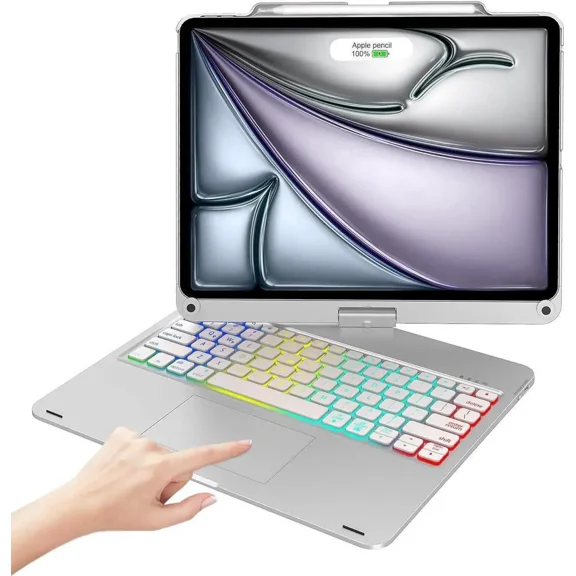 Wireless Keyboard Case for iPad Air 13 inch M4 2026 M3 2025 M2 2024, iPad Pro 12.9 6th 5th 4th 3rd Gen 2022 - 2018, Trackpad, 360° Rotatable, Wireless Keyboard Cover, Rainbow Backlits with Pen Holder