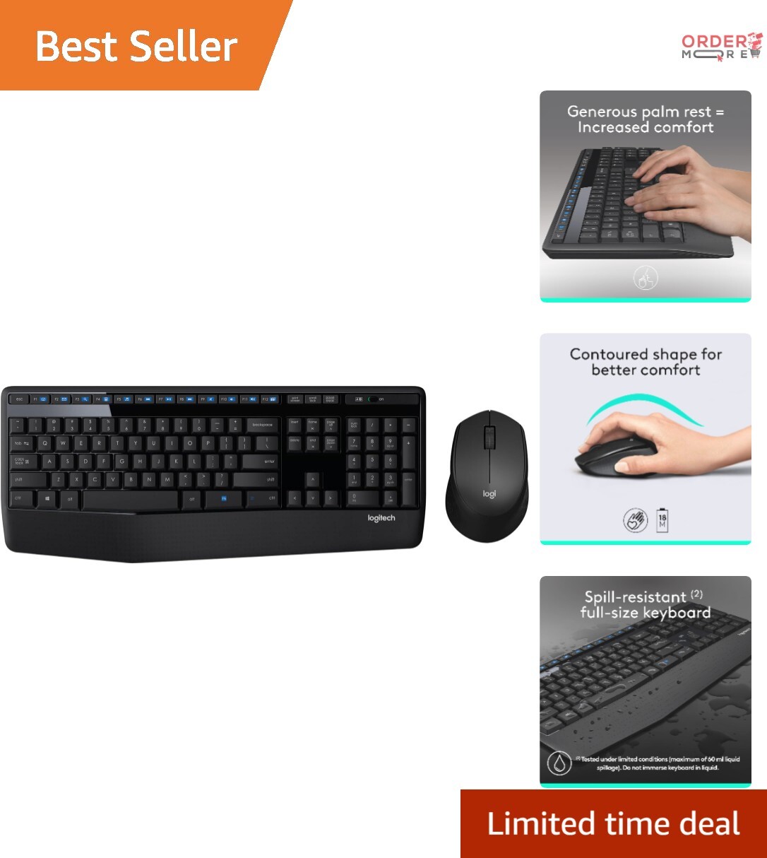 Wireless Keyboard Combo Plastic Full-Size Quiet Keys Right-Handed Mouse ...