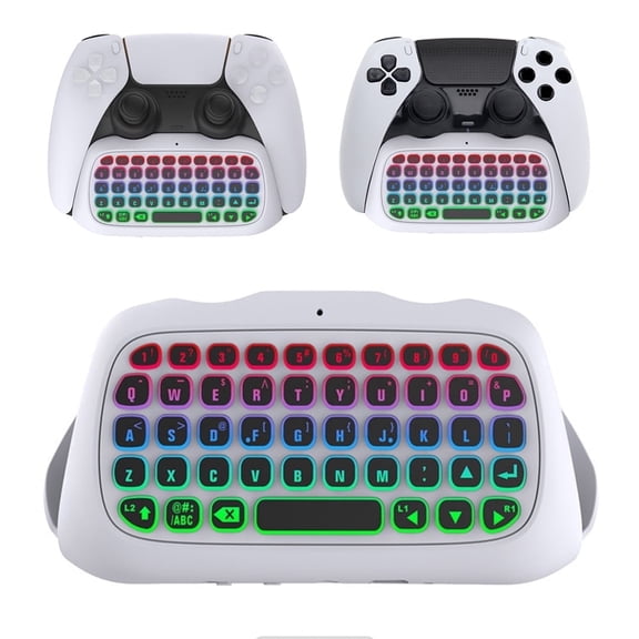 Wireless Keyboard Compatible with PS5 Controller, for Backlit Keys & Built-in Microphone (White)