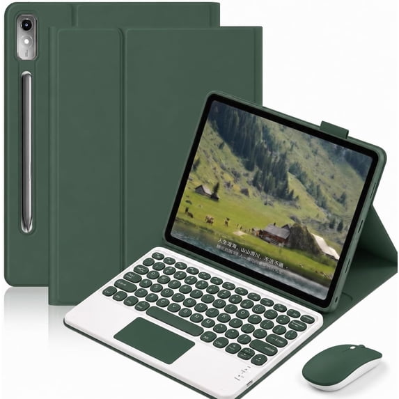 Wireless Keyboard Cover with Trackpad & Mouse for Lenovo Idea Tab Pro 12.7 Inch 2025,DarkGreen