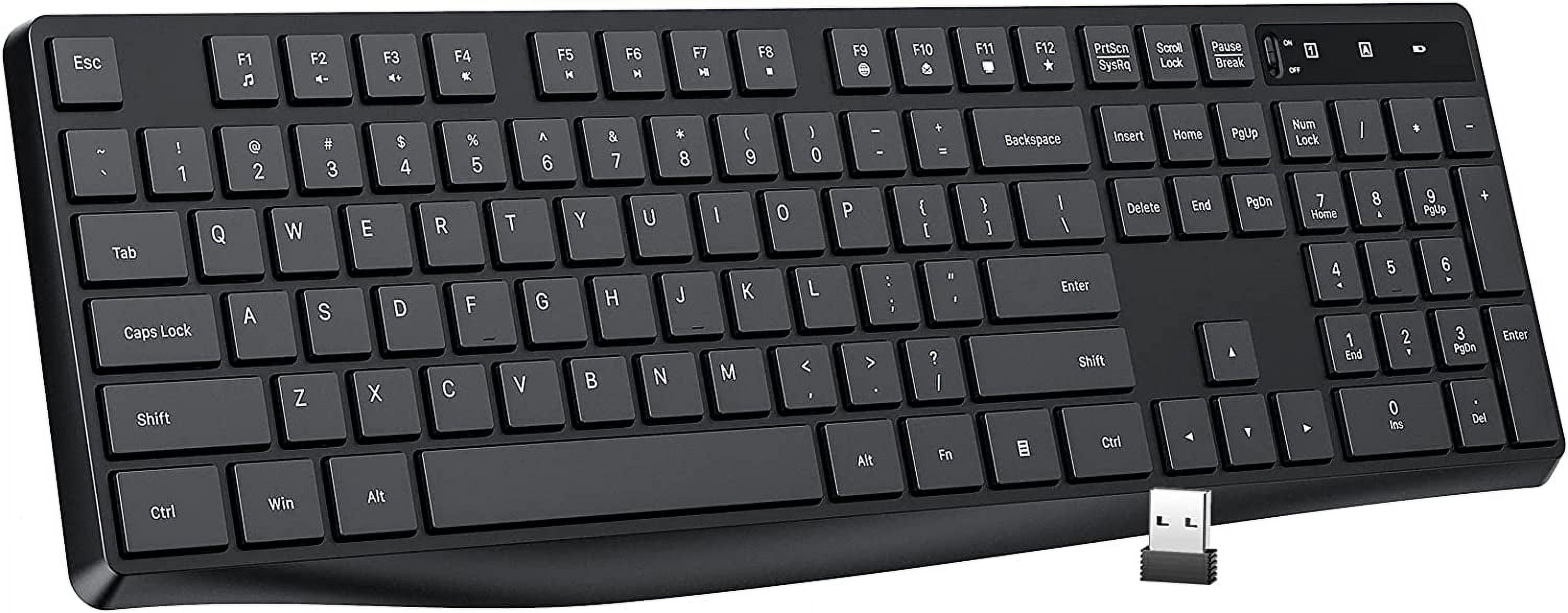 Wireless Keyboard MK98, 2.4G USB Computer Cordless Keyboard, Enlarged Indicator Light, Ergonomic Full Size PC with Number Pad for Windows, Laptop, Desktop, Chromebook, Notebook, Black