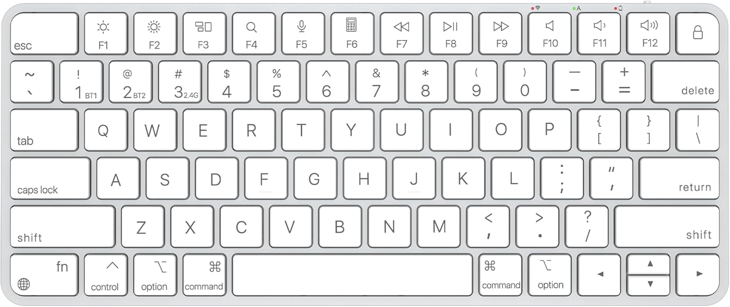 Wireless Keyboard for Mac, Bluetooth/2.4G USB Dual-Channel Connection, Multi Device, Rechargeable Bluetooth Keyboard Compatible with Mac, iPad, iPhone