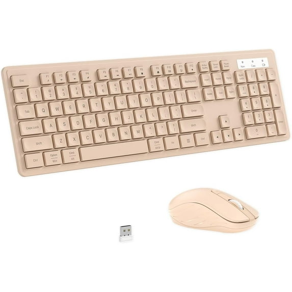 Wireless Keyboard and Mouse, 2.4GHz Cordless Keyboard Mouse Combo, Optical Mouse, Plug and Play USB Receiver, Compatible with Windows, Mac, Laptop, and PC(Milk Tea)