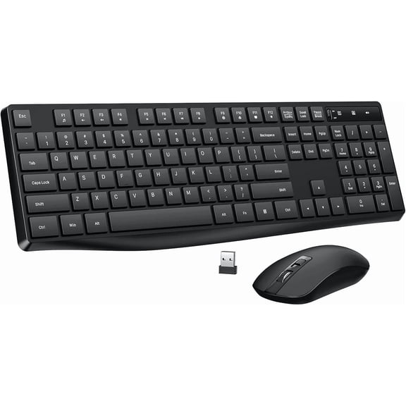 Wireless Keyboard and Mouse Combo, 104 Full-Size Adjustable Keyboard with Battery Indicator, Compact Computer Keyboard, Silent Mouse, 3 DPI, Easy to Use, for Windows, Chrome, Laptop, Computer