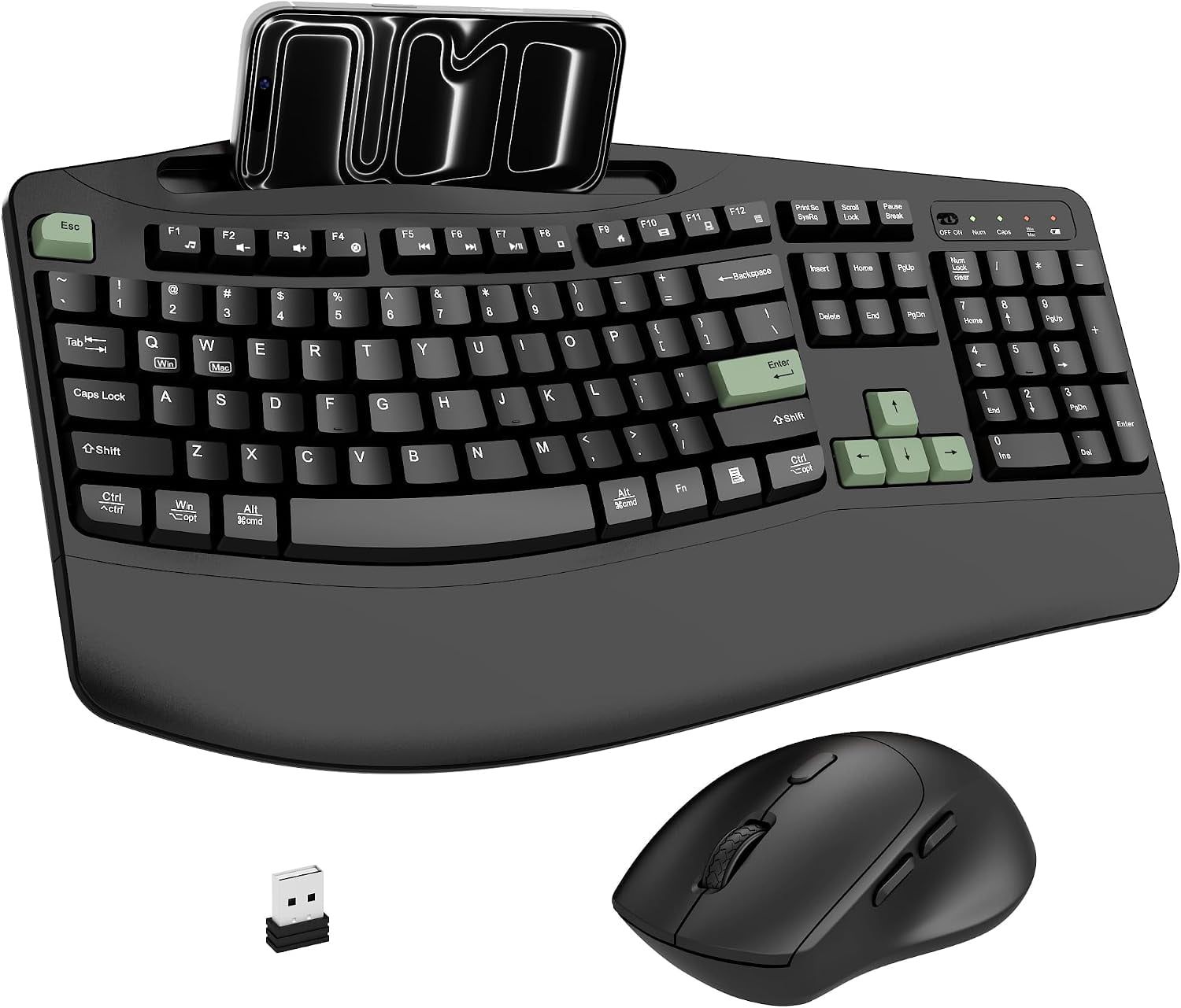 Wireless Keyboard and Mouse Combo, 2.4G Ergonomic Wave Keys ...