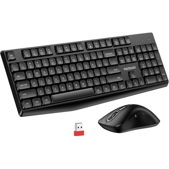 Wireless Keyboard and Mouse Combo, 2.4G Full-Size Ergonomic Set with 1400 DPI Mouse, Lag-Free USB Receiver, 6-Month Battery Life for PC/Laptop/Windows/Mac (Black)