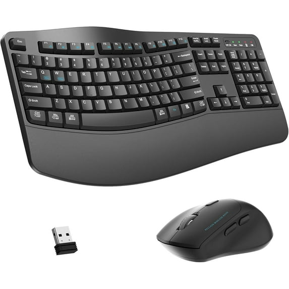 Wireless Keyboard and Mouse Combo,2.4G Full Size Wave Keys Ergonomic Keyboard with Wrist Rest for Natural Typing, 3 DPI Adjustable Ergonomic Silent Mouse for Computer/Laptop/Windows/Mac (Gray)