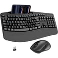 thumbnail image 1 of Wireless Keyboard and Mouse Combo, 2.4G Full Size Wave Keys Ergonomic Keyboard with Wrist Rest, Phone Holder, 3-Level DPI Wireless Silent Mouse with 6-Buttons, for Windows, Mac OS, Laptop, PC (Black), 1 of 4