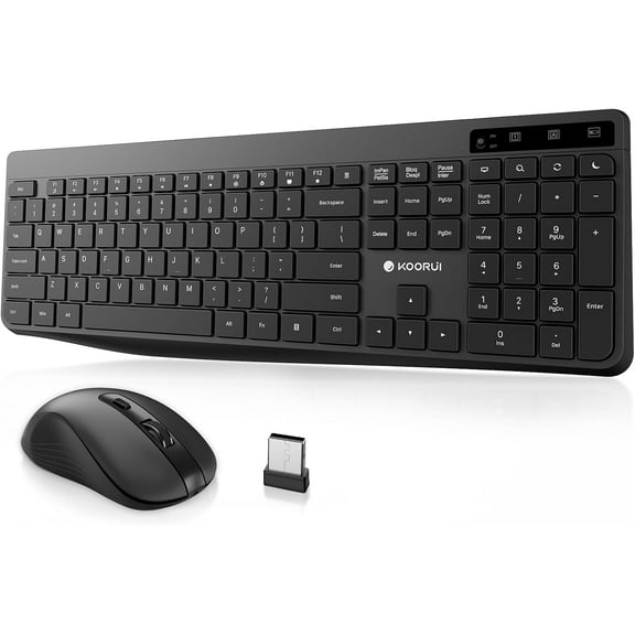 Wireless Keyboard and Mouse Combo, 2.4G Silent Full Size Ergonomic Keyboard with 12 Shortcut Keys & 3DPI Mouse,Cordless,Compatible for Laptop/PC/Windows/Mac (Black)