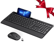 Wireless Keyboard and Mouse Combo, 2.4GHz Ergonomic Full Size Keyboard and Mouse with 10 Independent Shortcuts & Phone Holder, Sleep Mode, Spill-Resistant, 6-Button & 3 DPI Silent Wireless Mouse-Black