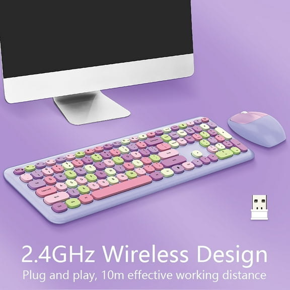 Wireless Keyboard and Mouse Combo, 2.4GHz Retro Full Size Typewriter Keyboard with Number Pad & Wireless Mouse for Laptop, PC, Desktop, Mac, Windows - Black Colorful