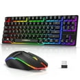 thumbnail image 1 of Wireless Keyboard and Mouse Combo, 87 Keys Rechargeable Gaming Keyboard Mouse Set, Silent Ergonomic Anti-Ghosting Keyboard, W/ 2.4G USB Receiver, 7 Color Backlit for Windows Desktop Laptop PC, 1 of 9