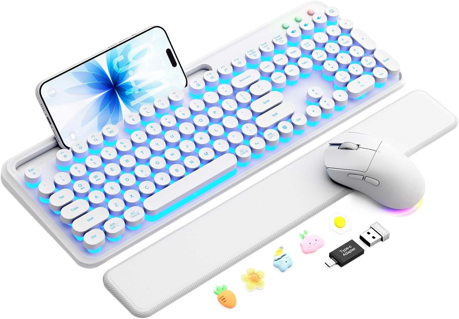 Windows Computer Keyboard White Wireless Keyboard and Mouse Combo, Backlit Typewriter Keyboard with ...