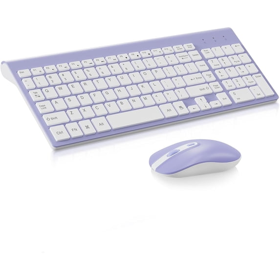 Wireless Keyboard and Mouse Combo, Compact Full Size Wireless Computer Keyboard and Mouse Set 2.4G Ultra-Thin Sleek Design for Windows, Computer, Desktop, PC, Notebook - Purple
