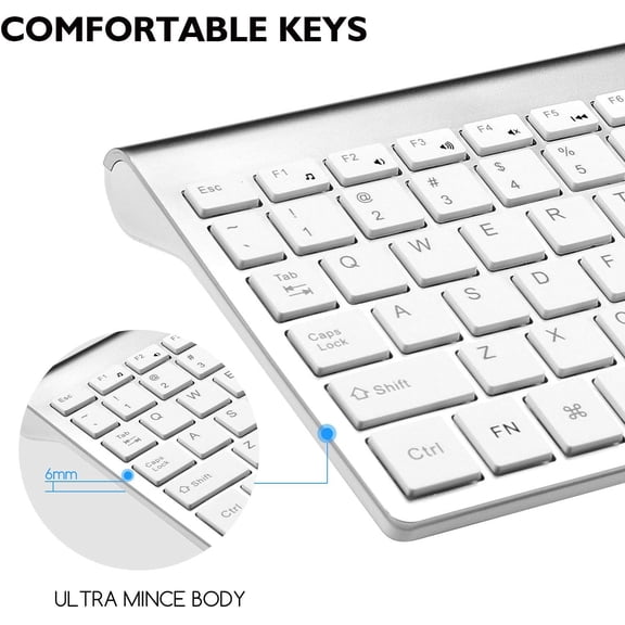 Wireless Keyboard and Mouse Combo, Compact Silent Ergonomic Scissor Switch Keyboard and Optical Mouse Set, 2.4G Lag-Free Cordless Keyboard Mice for Computer, Mac, Laptop, PC, Windows - Silver