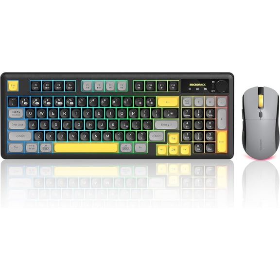 Wireless Keyboard and Mouse Combo Creamy with Number Pad for Desktop Mac iPad Bluetooth/2.4ghz/Wired Rechargeable Light up RGB Quiet Compatible with PC Laptop Tablet (Black)