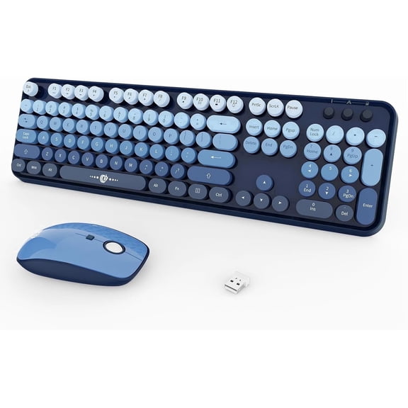 USOTSO Wireless Keyboard and Mouse Combo, 2.4GHz Retro Typewriter Style, Full-Size Creamy Silent Office Set for Desktop Laptop PC