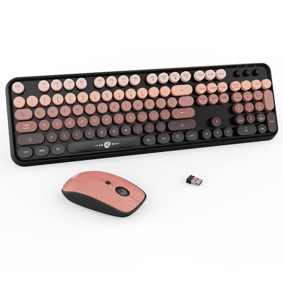 Wireless Keyboard and Mouse Combo - Cute Colorful Keyboard and Mouse, Full-Size Retro Typewriter Keyboard with 2.4GHz Plug & Play, for Windows 11/10/7, Laptop, PC