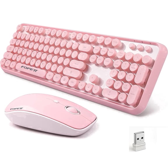 USOTSO Wireless Keyboard and Mouse Combo, 2.4GHz Retro Typewriter Keyboard, Full-Size Creamy Silent Office Set for Desktop Laptop PC