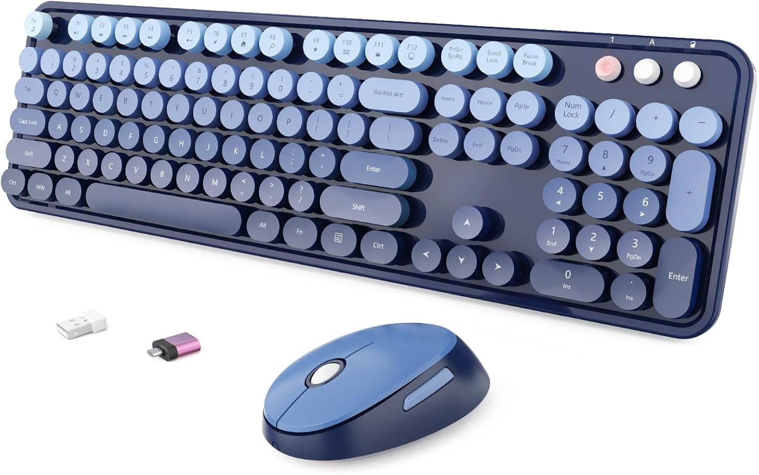 Wireless Keyboard and Mouse Combo, Ergonomic Full Size Typewriter Retro ...