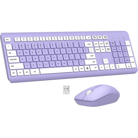 Wireless Keyboard and Mouse Combo, Full-Size Silent Ergonomic Keyboard and Optical Mouse, Long Battery Life, 2.4G Lag-Free Mice Keyboard for Computer, Mac, Laptop, PC, Windows(Purple)
