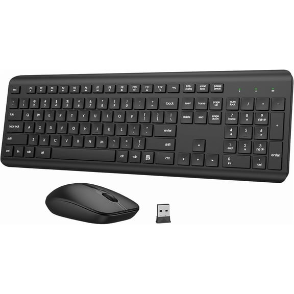 Wireless Keyboard and Mouse Combo, Full-Size Silent Ergonomic Optical Mouse, Long Battery Life, 2.4GHz Lag-Free Cordless Mice for Computer, Mac, Laptop, PC, Windows