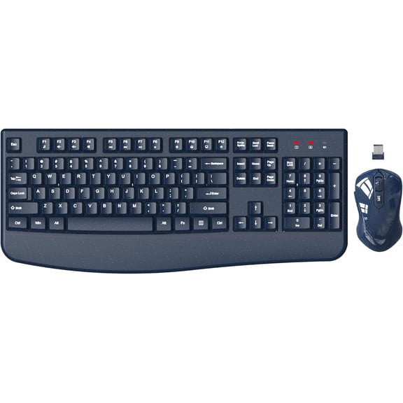 Wireless Keyboard and Mouse Combo, General 2.4G Full-Sized Ergonomic Computer Keyboard with Wrist Rest and 3 Level DPI Adjustable Wireless Mouse for Windows, Mac OS Desktop/Laptop/PC(Galaxy Blue)