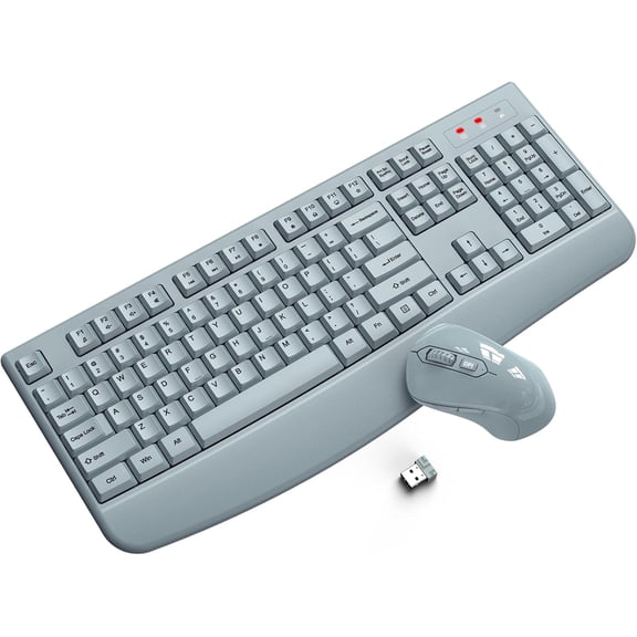 Wireless Keyboard and Mouse Combo, General 2.4G Full-Sized Ergonomic Computer Keyboard with Wrist Rest and 3 Level DPI Adjustable Wireless Mouse for Windows, Mac OS Desktop/Laptop/PC(Grey)