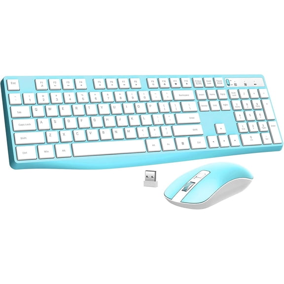 Wireless Keyboard and Mouse Combo, General 2.4G Full-Sized Ergonomic Keyboard Mouse, 3 DPI Adjustable Cordless USB Keyboard and Mouse, Quiet Click for Computer/Laptop/Windows/Mac (1 Pack, Blue)