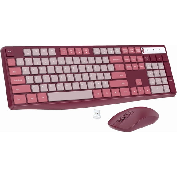 Wireless Keyboard and Mouse Combo, General 2.4G Full-Sized Ergonomic Keyboard Mouse, 3 DPI Adjustable Cordless USB Keyboard and Mouse, Quiet Click for Computer/Laptop/Windows/Mac (1 Pack, Rose)