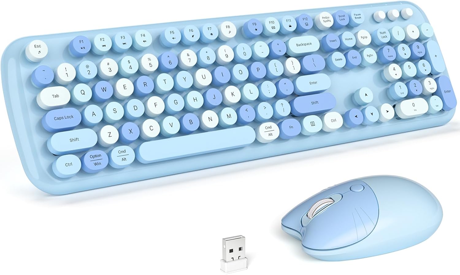 Wireless Keyboard and Mouse Combo Pale Blue Colorful 104 Key 2.4G