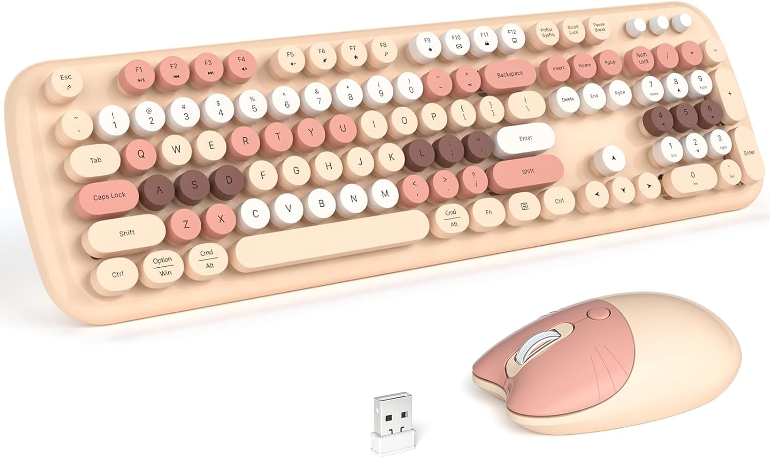 Wireless Keyboard and Mouse Combo Pale MilkTea Colorful 104 Key 2.4G