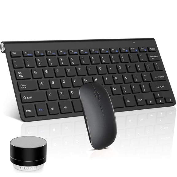 Wireless Keyboard and Mouse Combo, Portable Bluetooth Keyboard and Mouse Set with Bluetooth Speaker, 2.4G Wireless Keyboard and Mouse Design for Windows,Computer,Desktop,PC,Notebook,Laptop (Black)