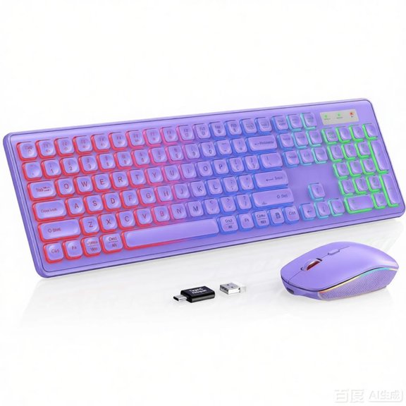 Bravoul RGB Backlit Full-Size 2.4GHz Computer Keyboard & Mouse Sets, Purple