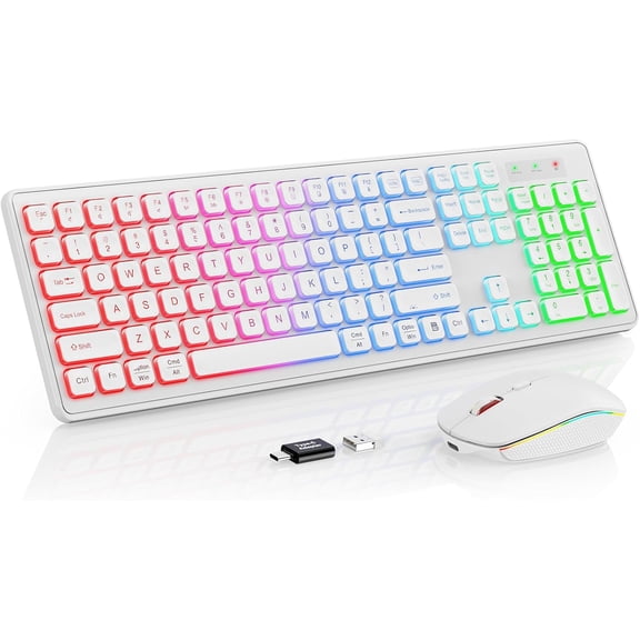 Wireless Keyboard and Mouse Combo, RGB Backlit, Rechargeable & Light Up Letters, Full-Size, Soft Typing, Sleep Mode, 2.4GHz Quiet Keyboard Set for Mac, Windows, Laptop, PC, Trueque KM42Pro (Black)