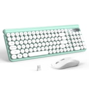 Wireless Keyboard and Mouse Combo, RaceGT 2.4G USB Typewriter Keyboard, Silent Mouse, Quiet Cordless Cute Retro Round Keycaps Keyboard Mouse Set, for Mac Windows PC Laptop, LT400-Green