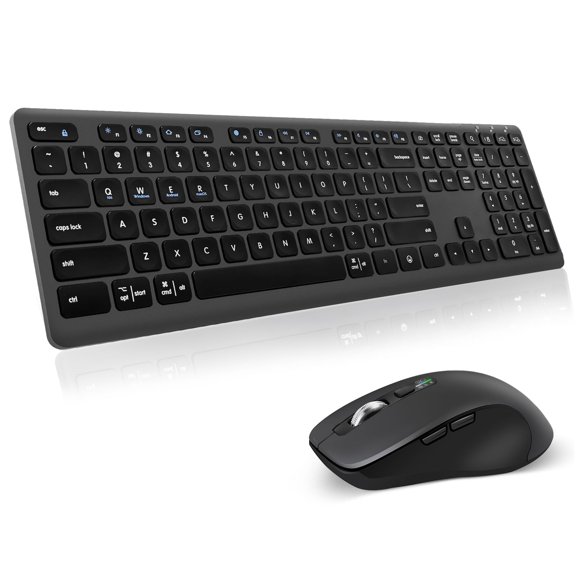 Wireless Keyboard Mouse Combo, Scissor-Switch Keys, 2-in-1 USB Receiver and Two Bluetooth, Multi Device Silent Design for Computer, Laptop, MacBook and iPad (Graphite)