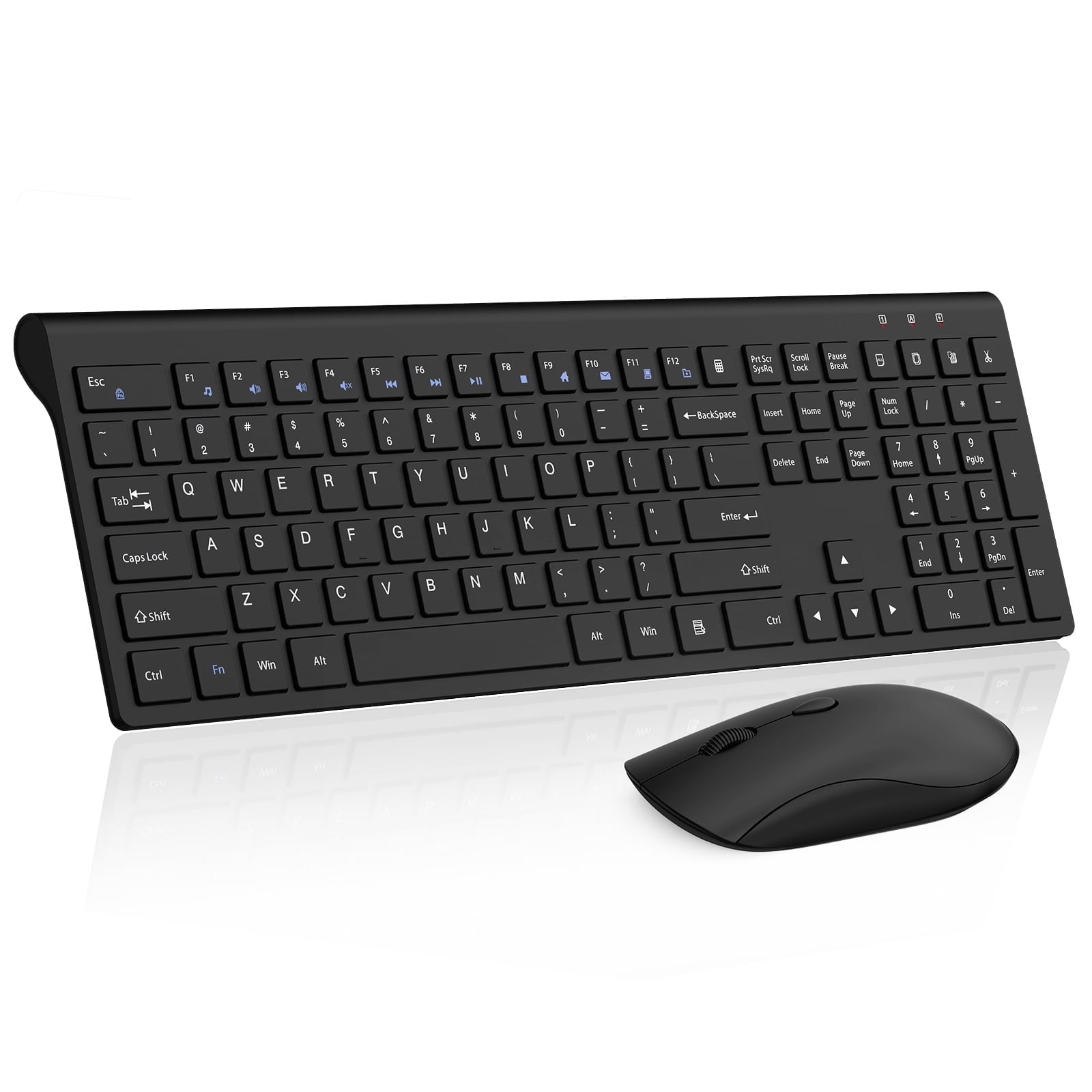 Wireless Keyboard and Mouse Combo, Silent Full-Size Computer Keyboard with Calculator Button, 2400 DPI Mice, Quiet Click, Slim Cordless USB Set for Laptop PC Windows Mac - Black