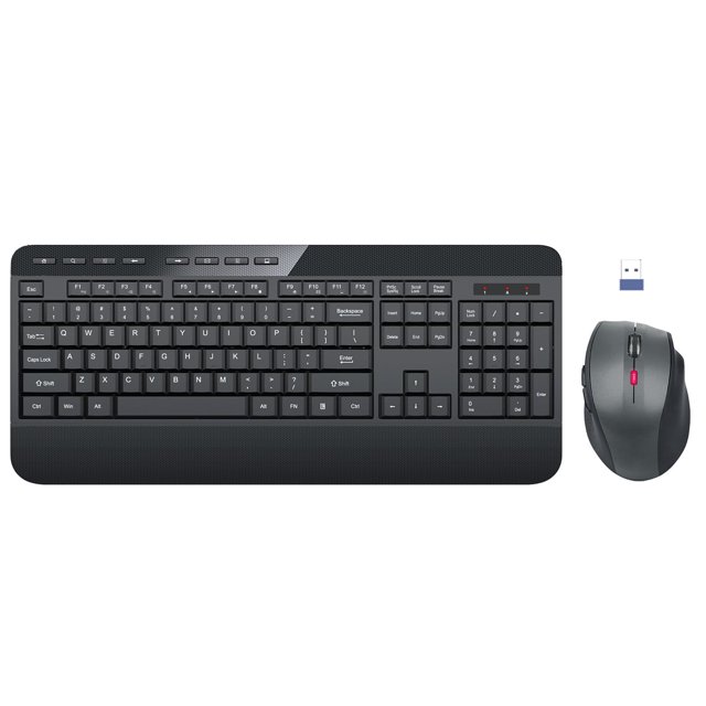 Wireless Keyboard and Mouse Combo with Wrist Rest, EDJO 2.4GHz Full