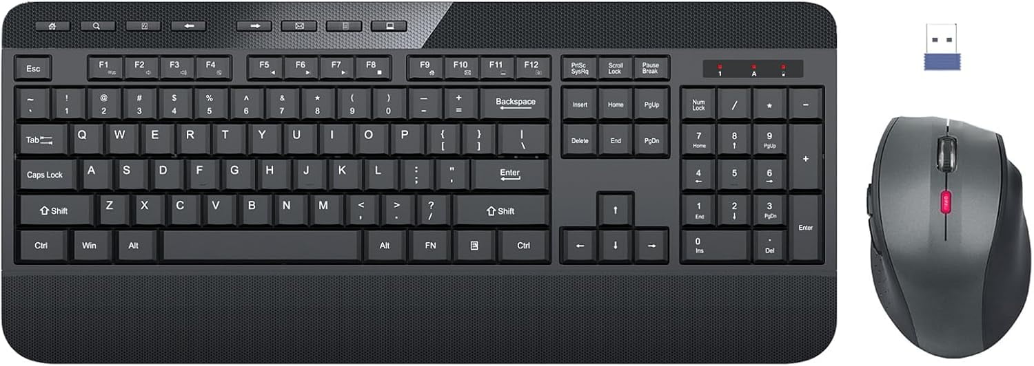 Wireless Keyboard and Mouse Combo with Wrist Rest, Foldable Legs, 2