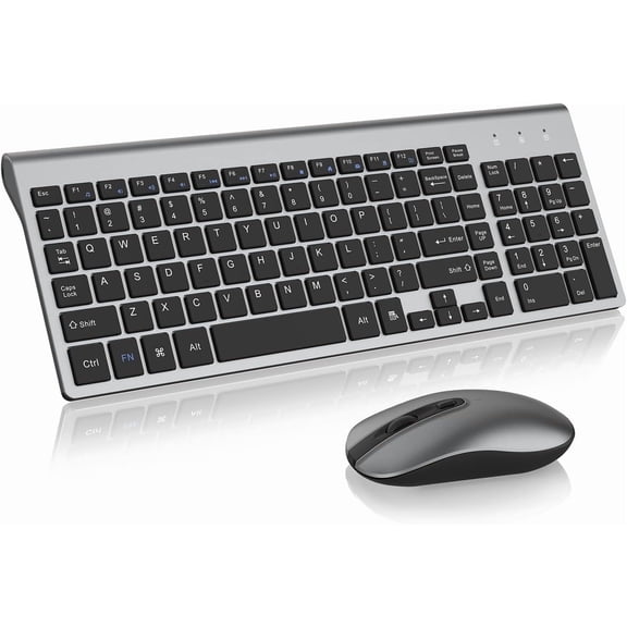 Wireless Keyboard and Mouse Combo, Cimetech Quiet Full-Size Keyboard and Adjustable DPI Mouse Set, 2.4GHz USB Ultra Slim Silent Computer Keyboard and Mouse for Laptop, PC, Notebook, Desktop-Gray