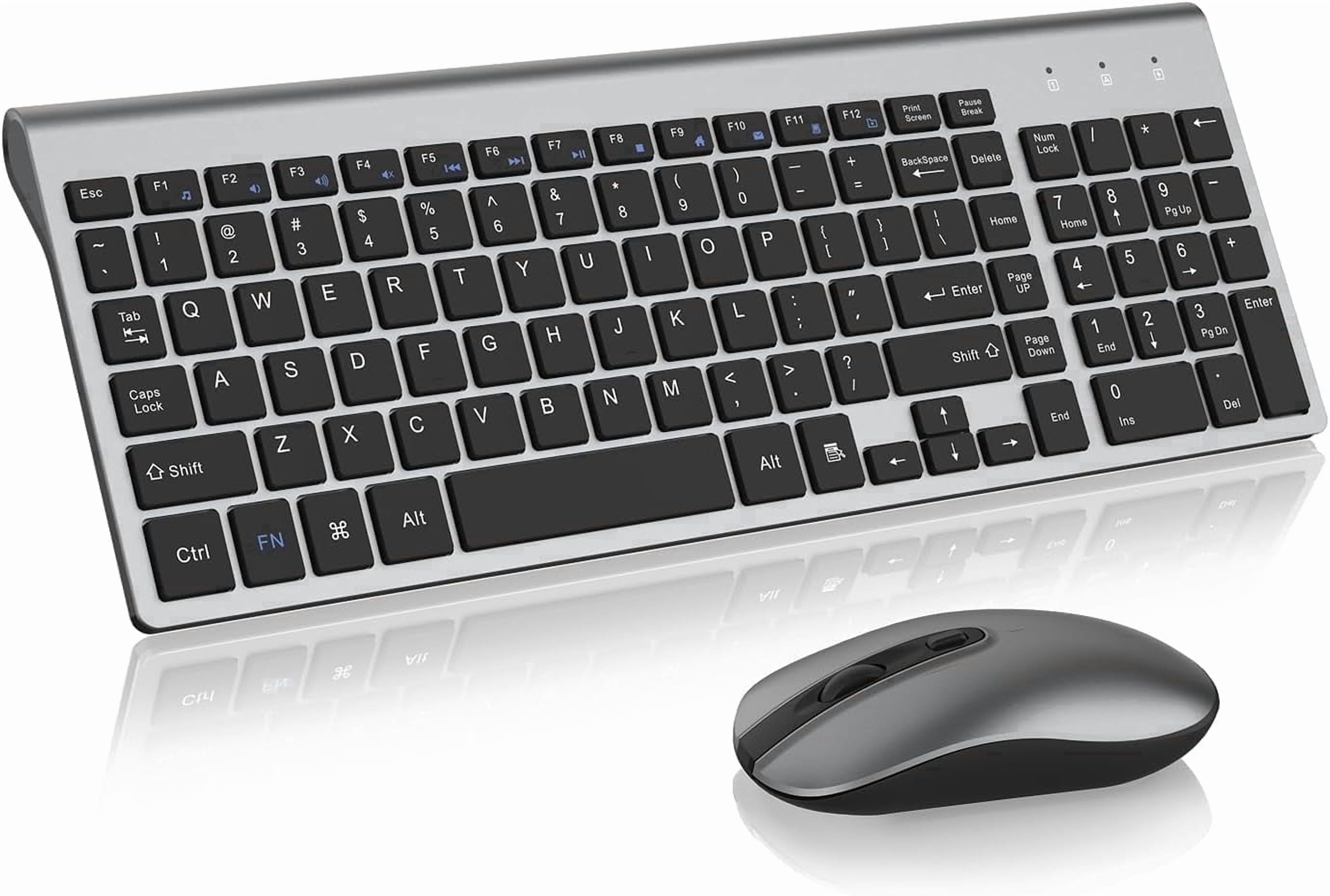 Wireless Keyboard and Mouse Combo, Cimetech Quiet Keyboard and Adjustable DPI Mouse Set, 2.4GHz USB Ultra Slim Silent Computer Keyboard and Mouse for Laptop, PC, Notebook, Desktop-Gray