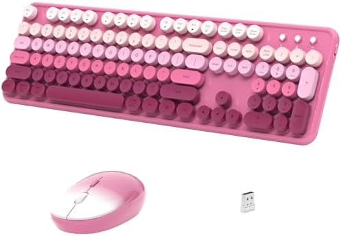 Wireless Keyboard and Mouse, Full-Size Retro Typewriter Keyboard with ...