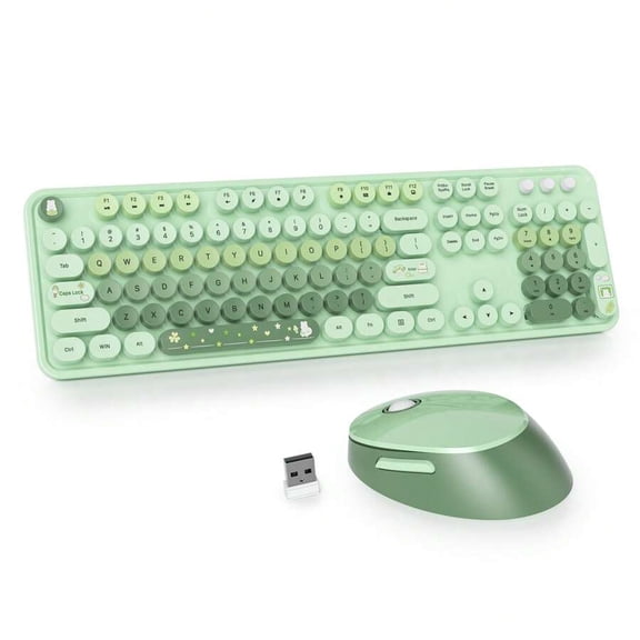 Wireless Keyboard And Mouse Set, Cute Keyboard And Mouse Combo, Full Size Typewriter Keyboard With Number Pad, Colorful Keyboard With Round Keycaps For Windows PC Laptop