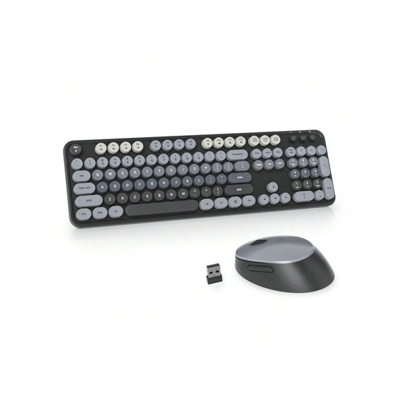 Wireless Keyboard And Mouse Set, Cute Keyboard And Mouse Combo, Full Size Typewriter Keyboard With Number Pad, Colorful Keyboard With Round Keycaps For Windows PC Laptop