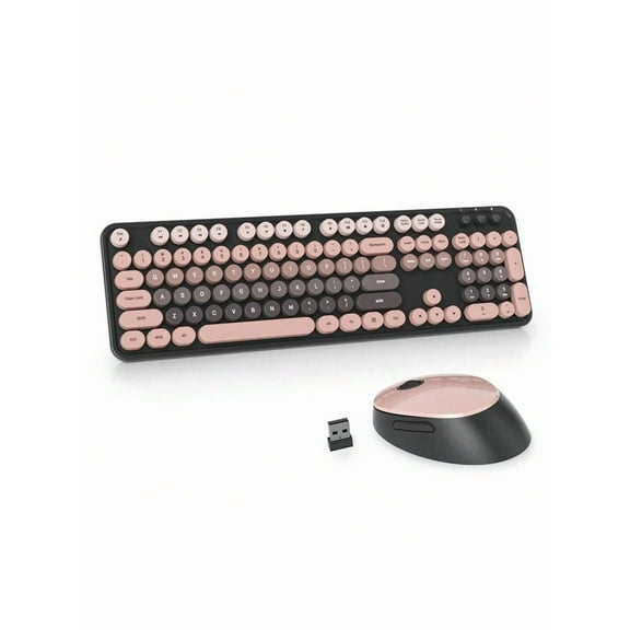 Wireless Keyboard And Mouse Set, Cute Keyboard And Mouse Combo, Full Size Typewriter Keyboard With Number Pad, Colorful Keyboard With Round Keycaps For Windows PC Laptop