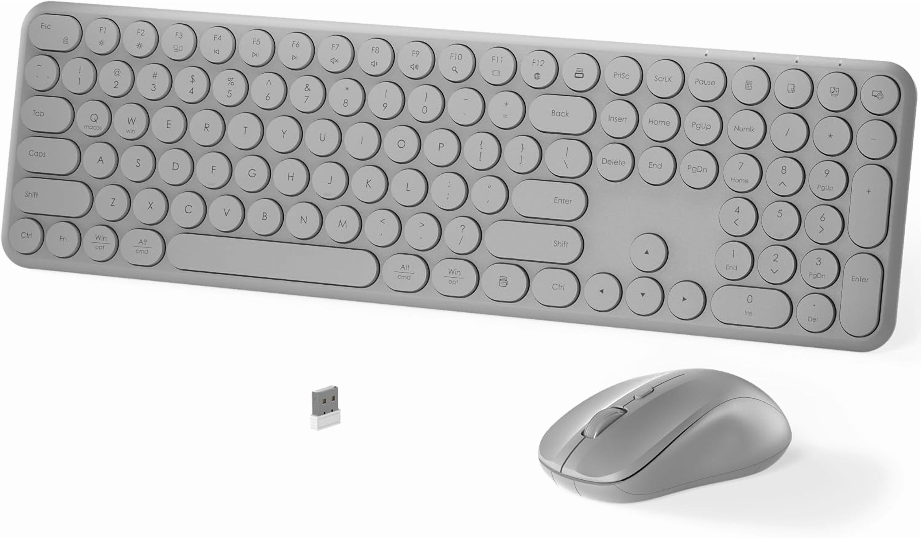 Round Key Design Wireless Keyboard and Mouse Set – Full-Sized 110Pcs Slim Round Key ...